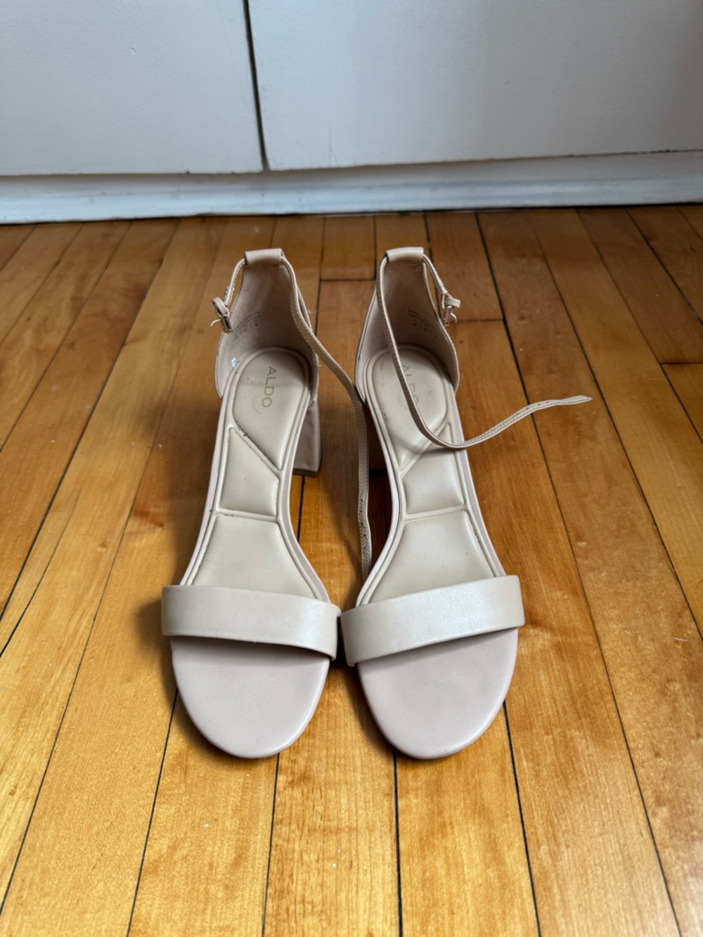 ALDO Pillow Walk Beige Ankle-Strap Block Heel Sandals